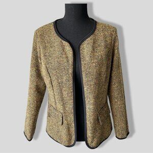 Monocracy  Wool Blend Tweed Lightweight Open Front Blazer